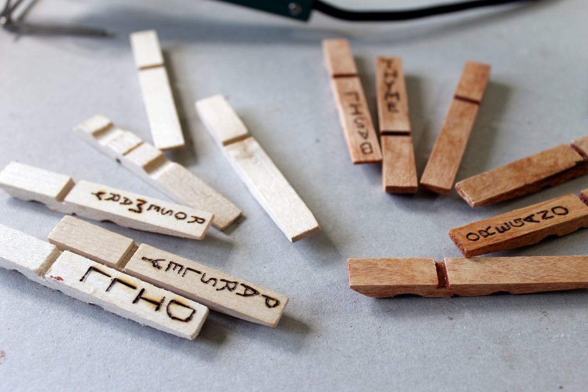 wood stained clothespins